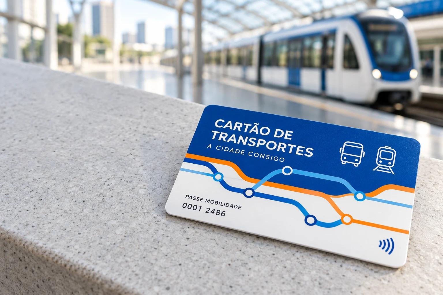 Exemplo ilustrativo de cartão de transportes contactless numa estação